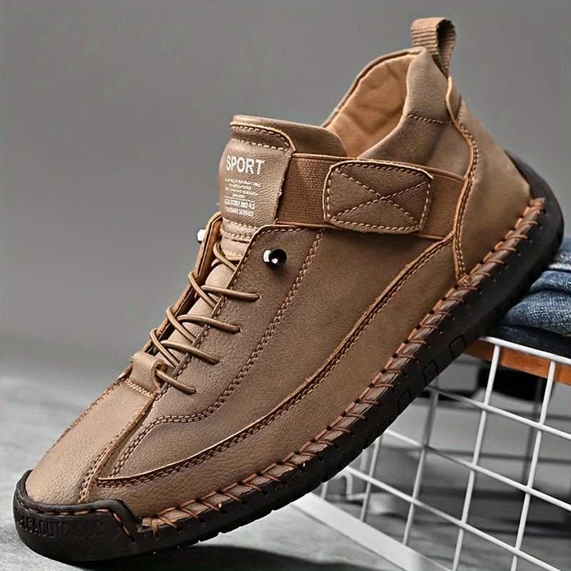 Lightweight walking sneakers in khaki/taupe, lace-up high top with textured outsole