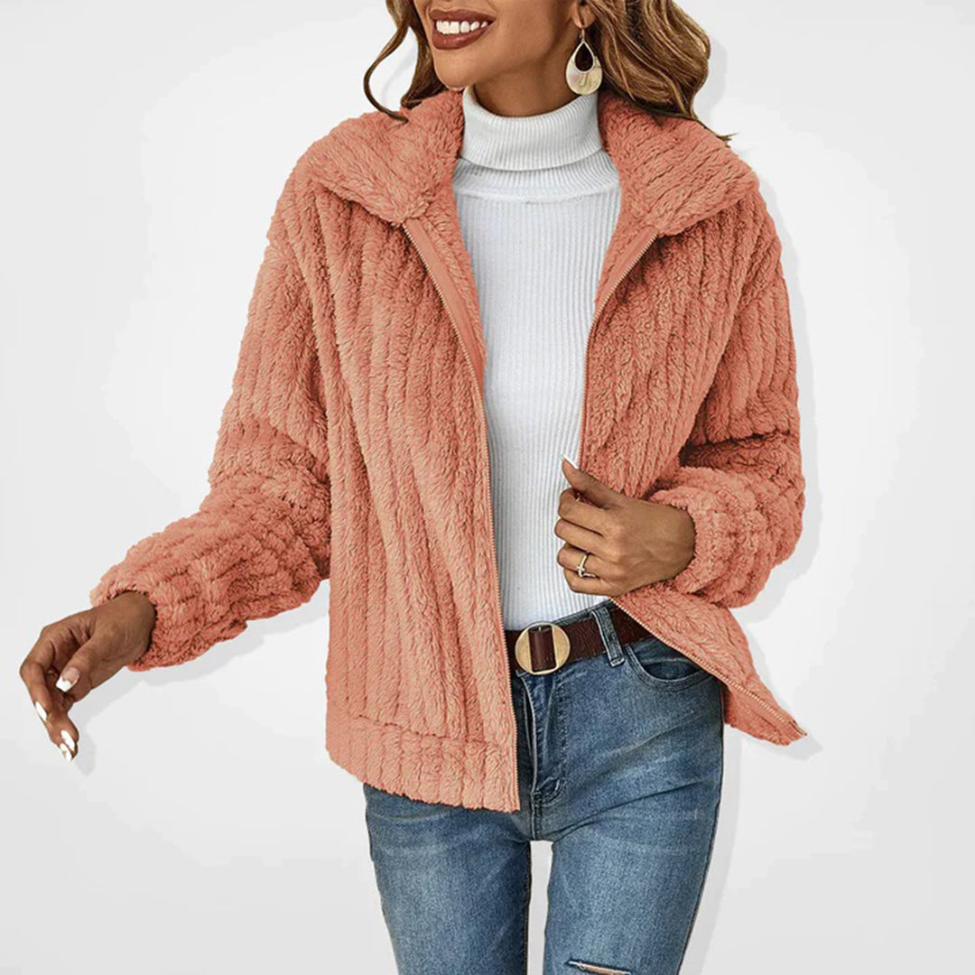 Rose women’s long fleece vest with zip front and high collar, textured plush fleece