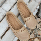 Women’s lightweight comfort loafers, beige perforated slip-on, pair view
