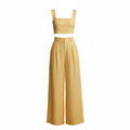 Yellow cropped square-neck camisole and high-waist palazzo pants set