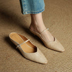 Beige orthopedic leather mules with slingback strap and square buckle detail