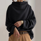 Black high-neck casual top with oversized sleeves and high collar