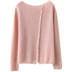 Blush pink asymmetrical button knit sweater, long sleeves, button placket