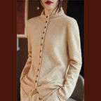 Women’s merino wool button cardigan, cream with button front and long sleeves