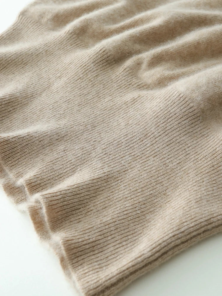 Close-up of beige ribbed knit hem with soft, fuzzy surface finish