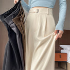 Women's high-rise wide-leg trousers, cream with belt loops and smooth front.