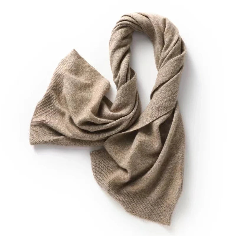 Wool-cashmere blend shawl wrap, taupe knit drape with gathered looped edge