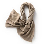 Wool-cashmere blend shawl wrap, taupe knit drape with gathered looped edge