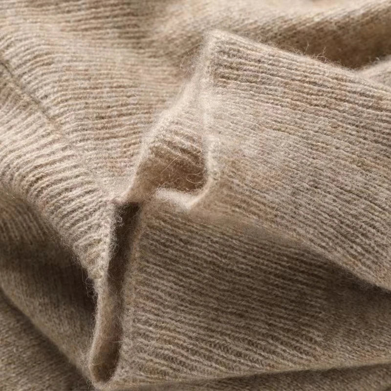 Wool-cashmere blend shawl wrap, close-up of soft knit texture in beige taupe
