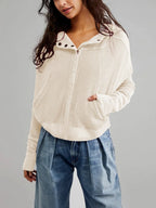 Savaya waffle hoodie in cream, zip-front with hood and kangaroo pocket