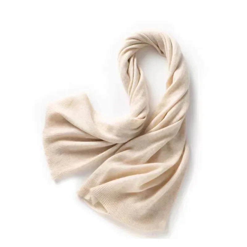 Wool-cashmere blend shawl wrap, off-white tone, loosely knotted drape
