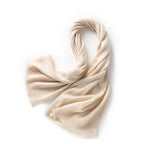 Wool-cashmere blend shawl wrap, off-white tone, loosely knotted drape