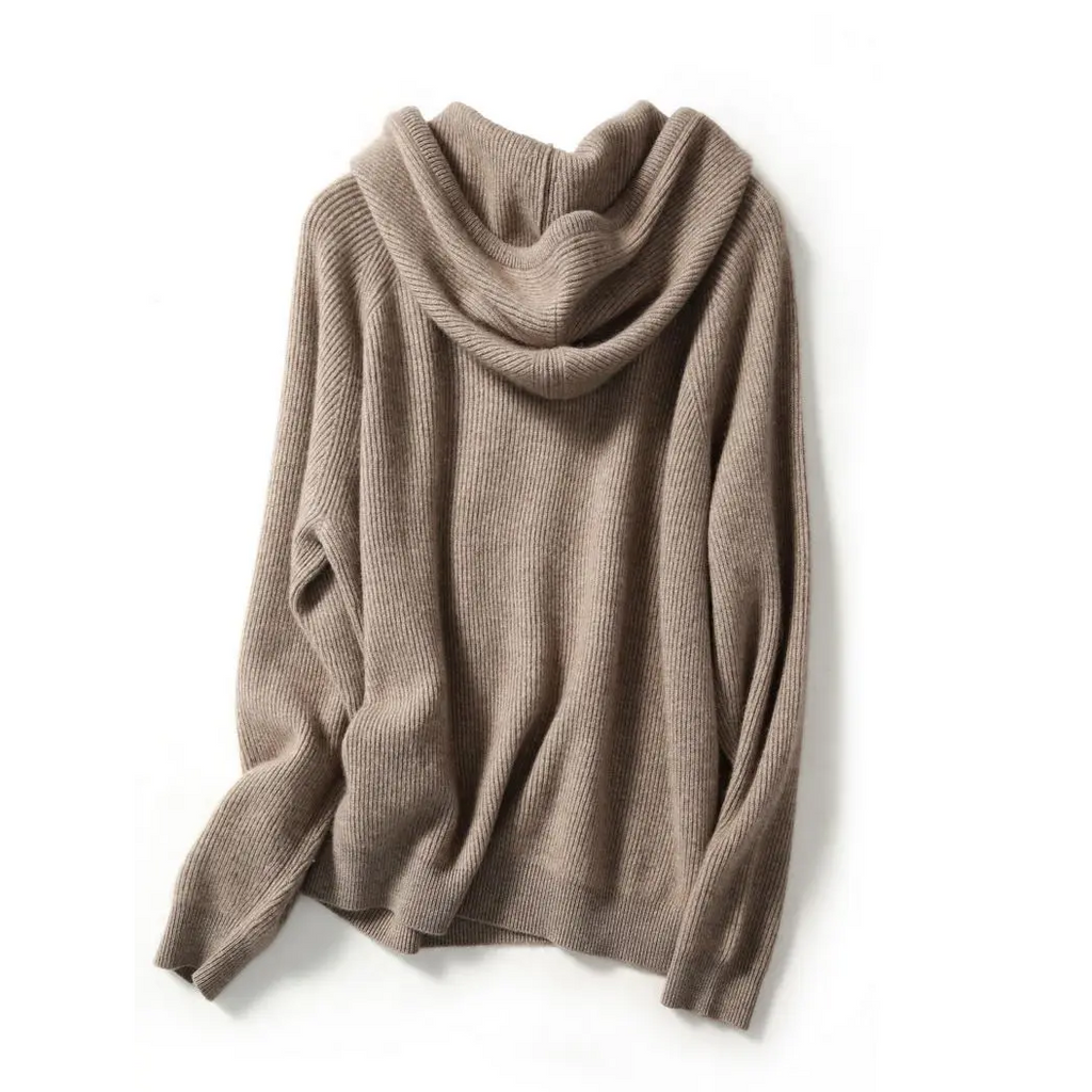 Women’s beige pullover hoodie with drawstring hood and kangaroo pocket
