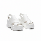 Valencia orthopedic chunky-sole sandals, white crisscross straps and open toe