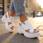 Valencia orthopedic chunky-sole sandals, white open toe with ankle strap and arch