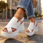 Valencia orthopedic chunky-sole sandals, white cross straps with open toe detail