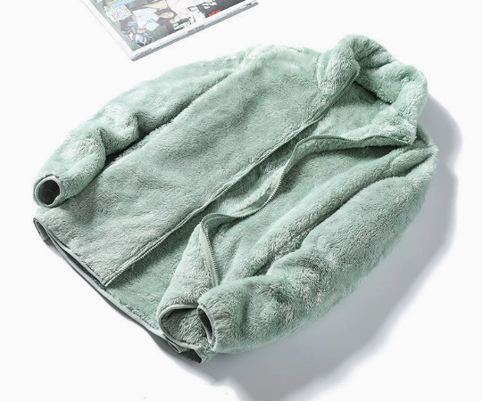 Women’s fleece jacket with stand-up collar and front zip, olive green, long sleeves