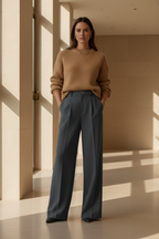 Women’s palazzo trousers, dark grey, front pleats and back pockets