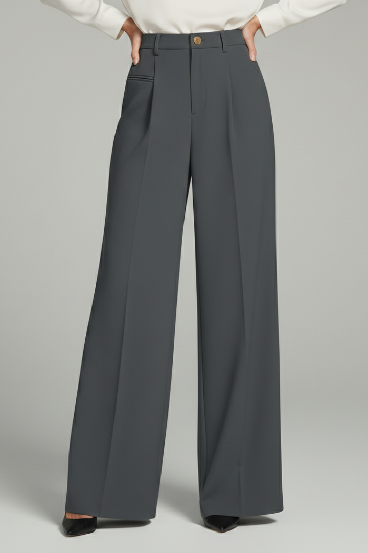 Women’s palazzo trousers, grey, front pleats and back pockets