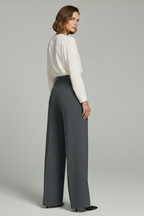 Women’s palazzo trousers, dark grey/black, front pleats and back pockets
