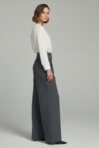 Women’s palazzo trousers, dark grey, front pleats and back pockets
