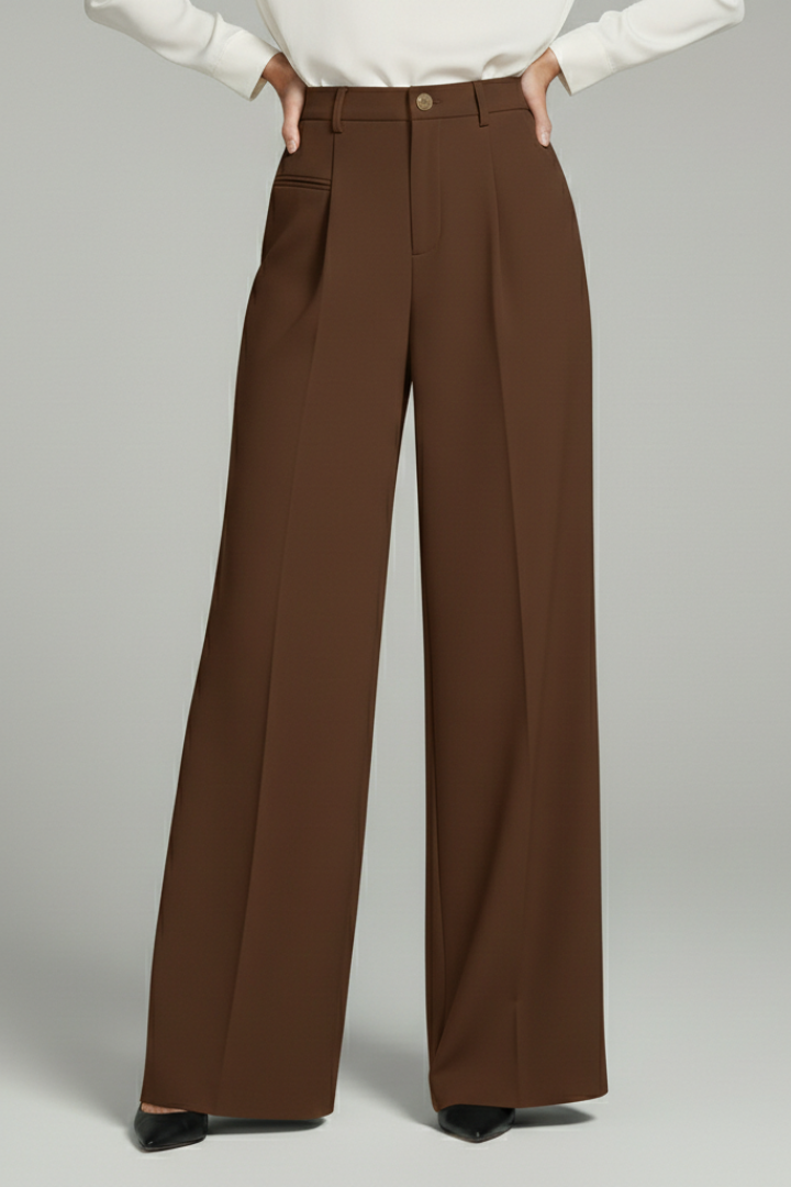 Women’s palazzo trousers, brown, front pleats and back pockets