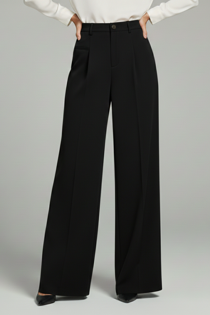 Women’s palazzo trousers, black, front pleats and back pockets