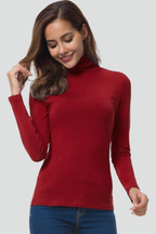Women’s turtleneck sweater with long sleeves, red fitted knit