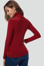 Women’s long-sleeve turtleneck sweater, red knit with fitted silhouette