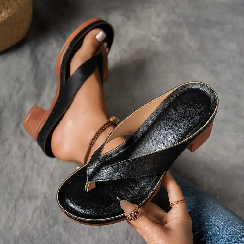 Women’s black cushioned platform slide sandals with cross toe strap and block heel