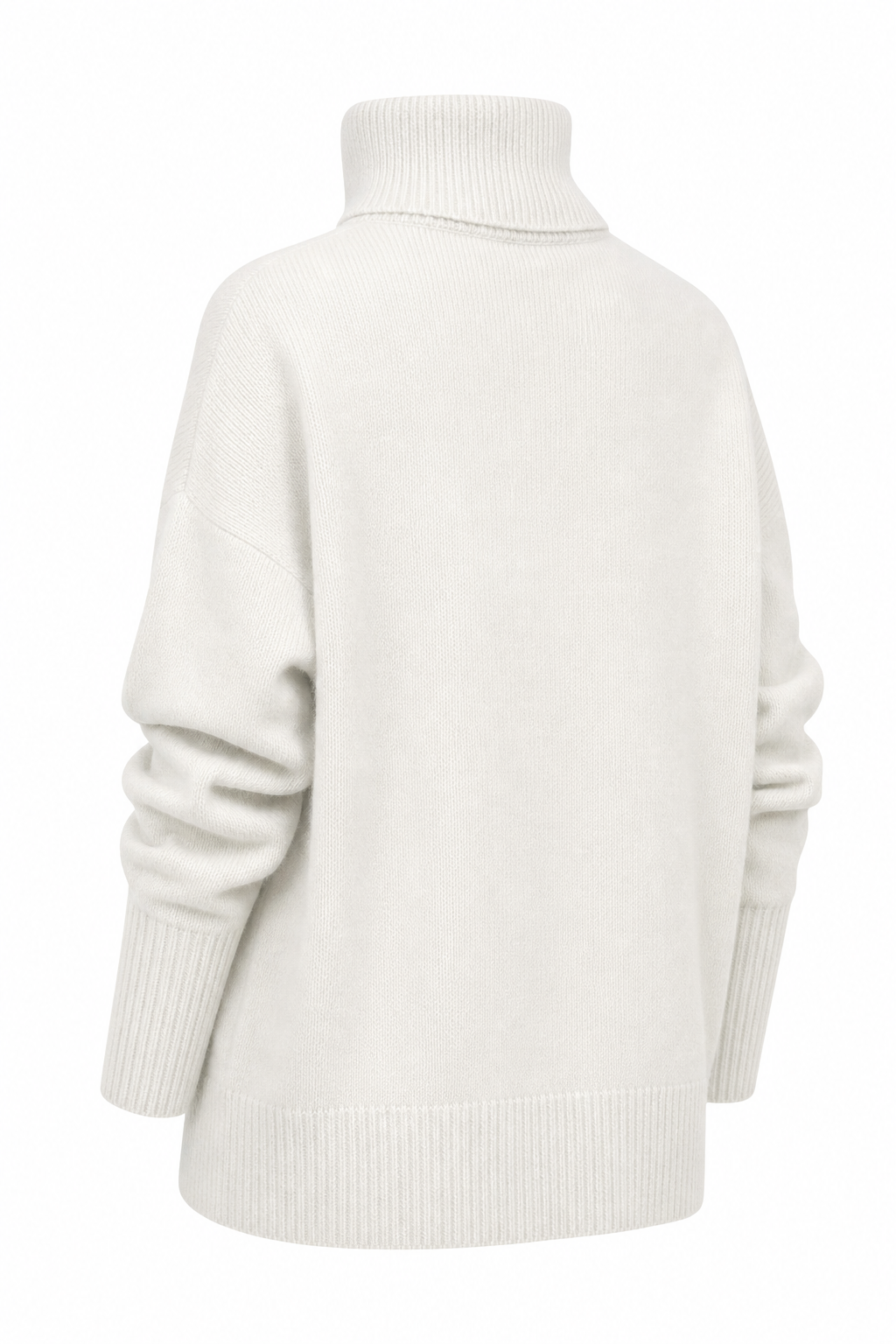 White oversized merino blend turtleneck sweater, ribbed cuffs and hem