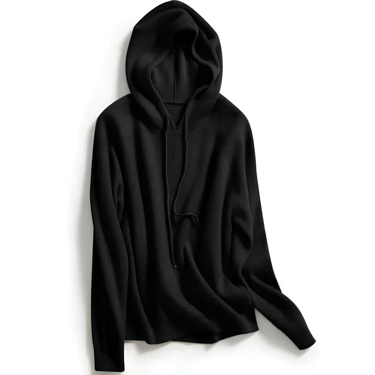 Women’s black pullover hoodie with drawstring hood, front kangaroo pocket