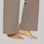 Taupe high-waisted yoga pants cropped wide-leg hem with stitched outline