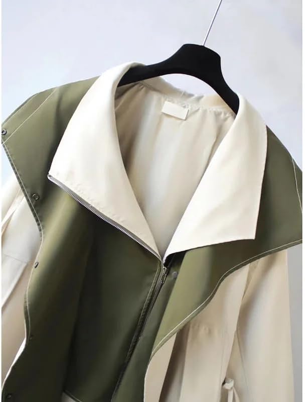Hooded trench coat with two-tone design, open front and V-shaped inner lining