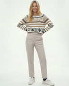Light camel straight-leg wool-blend trousers with high waist and belt loops