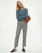 Gray tweed-look high-waisted straight-leg trousers with side pockets and belt loops