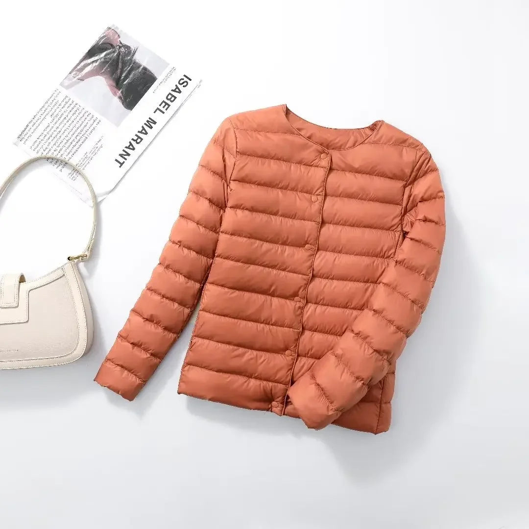 Quilted lightweight jacket, rust orange, full button front