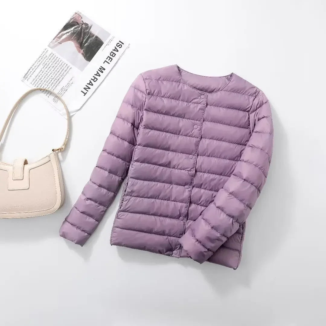 Quilted lightweight jacket, lavender purple, full button front