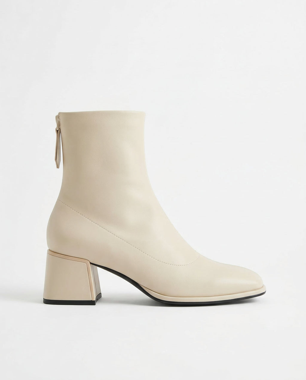 Ivory women's square-toe ankle boot with side zip and chunky block heel