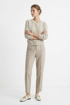 Women’s high-waisted tapered wool-blend trousers, light tan/beige with cuffed hem