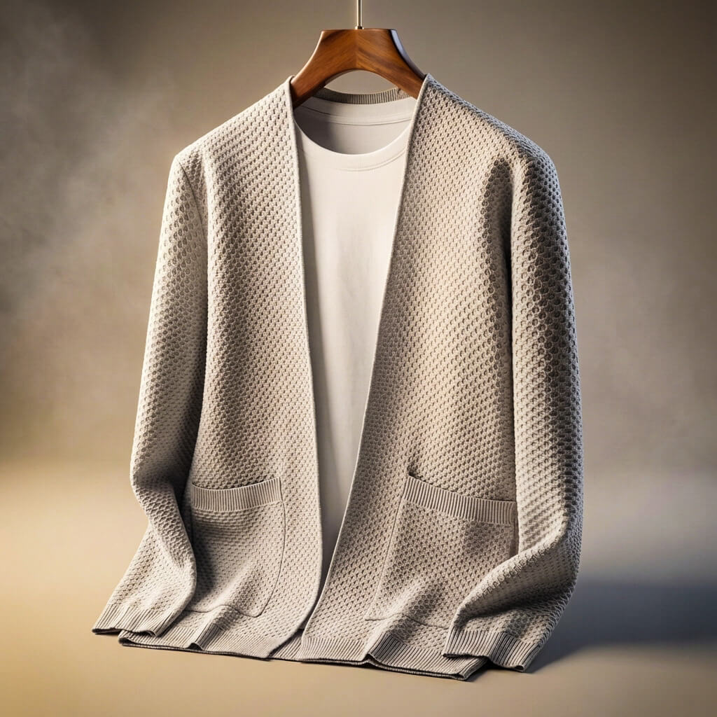 Women's honeycomb knit cardigan with pockets, silver gray, open front