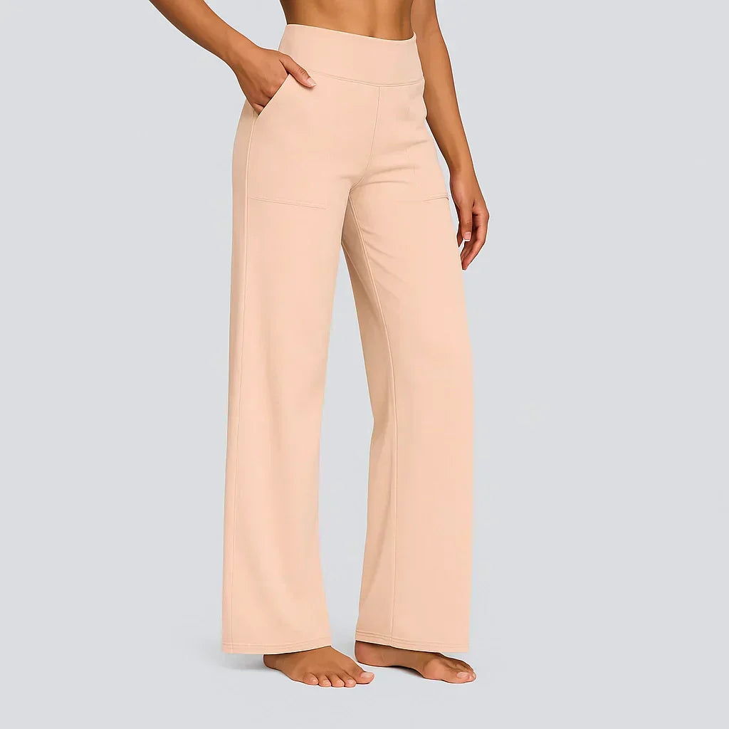 High-waisted wide-leg yoga pants in light apricot pink