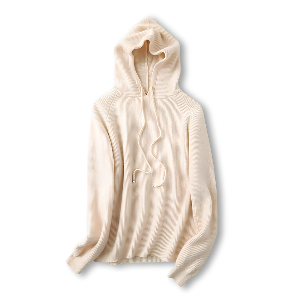Women’s cream pullover hoodie with drawstring hood and kangaroo pocket