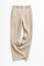 Ivory high-waisted wide-leg trousers, flat lay, with belt loops and front pleats
